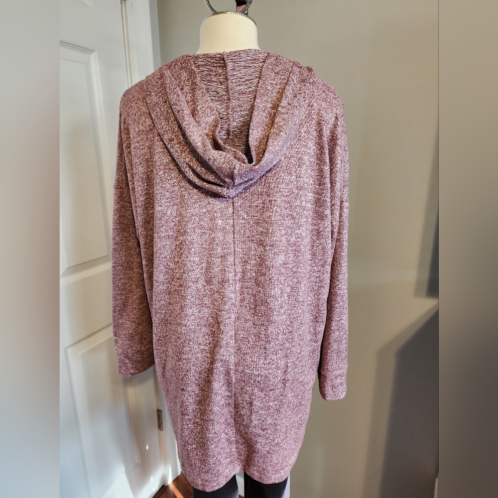 Cozy Heathered Burgundy Hooded Women's Sweater - Picture 2 of 3